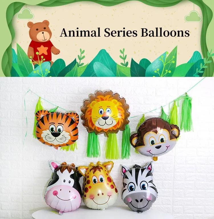 6pcs/set 16 inch Mini Animal Head Foil Balloon Forest Tiger Lion Zebra Balloon JungleWild Animal Theme Birthday Party Decoration