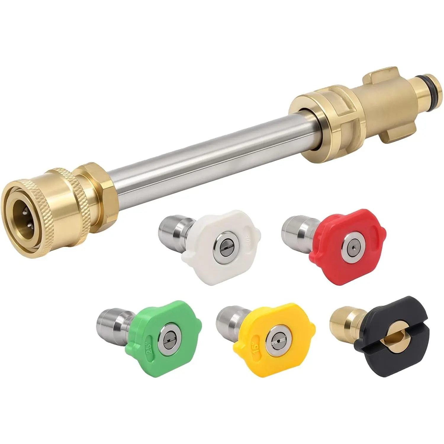 Washer Adapter with 1/4" Quick Connect and 5 Nozzles, 6" Metal Adapter  Compatible with Ryobi, , Husky, Portland, Harbor Freight, Up to 3000 PSI