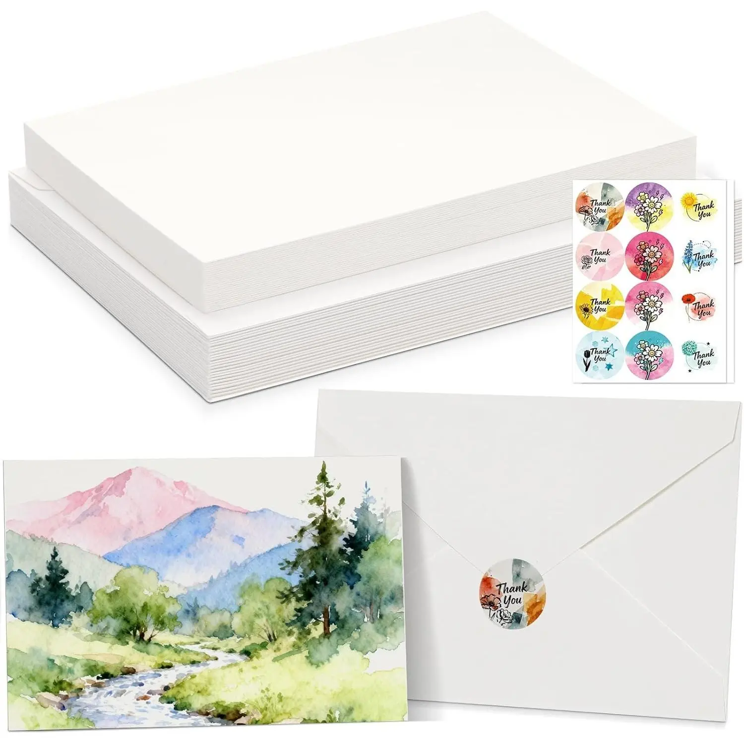 36 Sets Flat Watercolor Cards with Envelopes & Seals – 4 x 6 Inches Pure Cotton 300gsm Cold-Pressed Acid-Free Paper for Mother's Day, Wedding, Graduation, Thank You Notes & Postcards