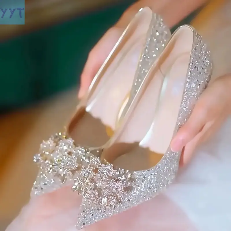 YYT1 Women' Crystal & Shoes - Pointed Toe-Heeled Bridal with Sole & Sole Suitable Weddings, Banquets, Proms, Parties - Elegant - Dress Footwear, Women Shoes