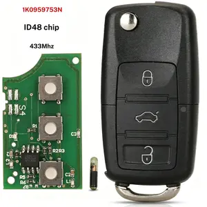 433MHz ASK ID48 Flip Remote Car Key 1K0959753N HU66 3 Button Replacement For VW Volkswagen Golf MK6 Jetta Tiguan Seat Leon Skoda