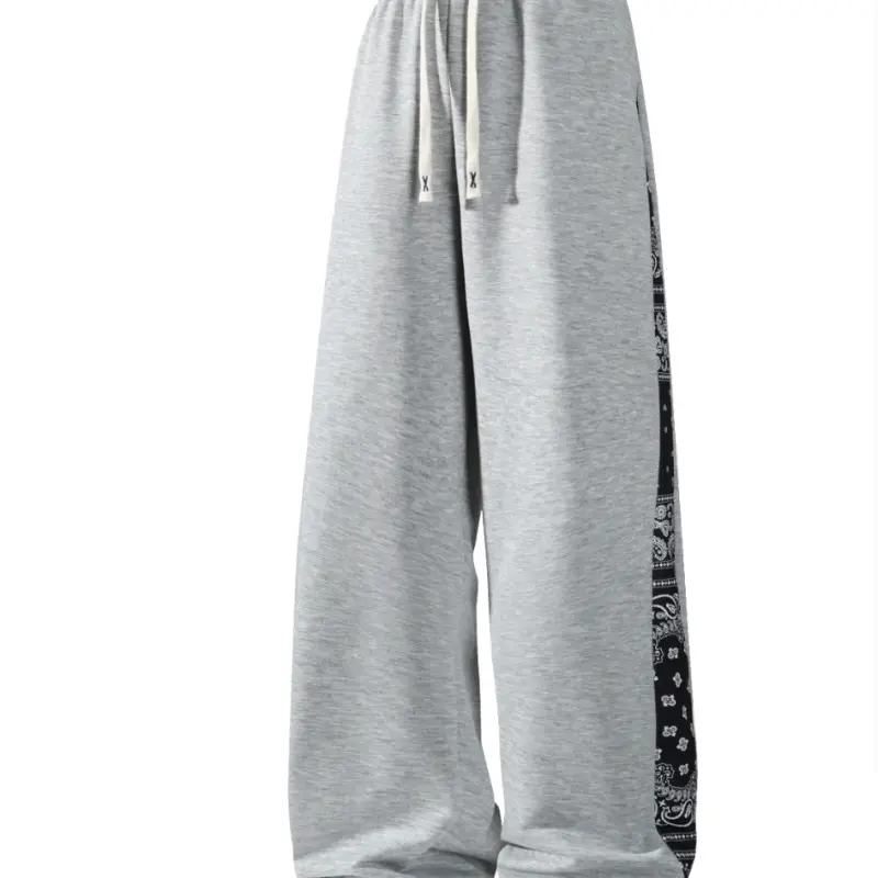 Men's Baggy Sweatpants Wide Leg Track Pants Drawstring Casual Trousers Paisley Bandana Side Stripe Pattern Y2K Streetwear Hip Hop Fashion Relaxed Fit Lounge Pants Athletic Activewear Trendy Menswear Daily Outfit Bottoms Style Essential 2-Color