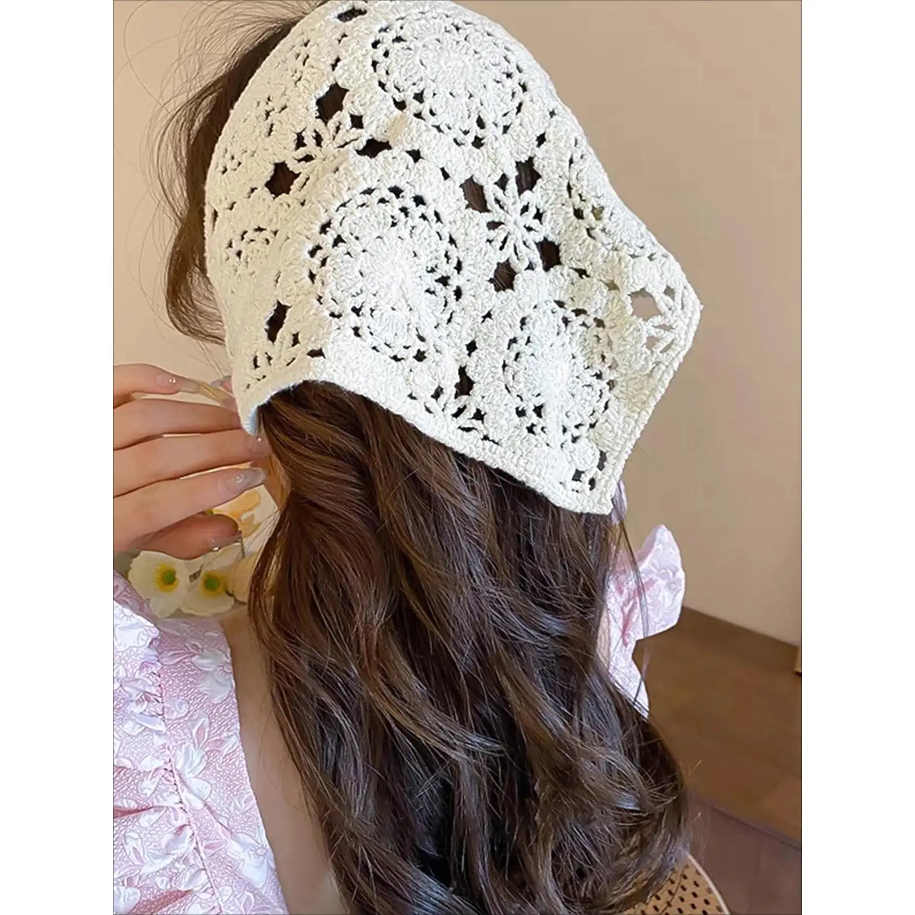 Funky Bohemian Crochet Headscarf for Women with a Triangle Hollow Cutout Design, Durable & Secure Fit for Everyday Casual Wear, Durable And Wear-Resistant, Scarf Head Wrap, Boho Shawl, Crochet Yarn