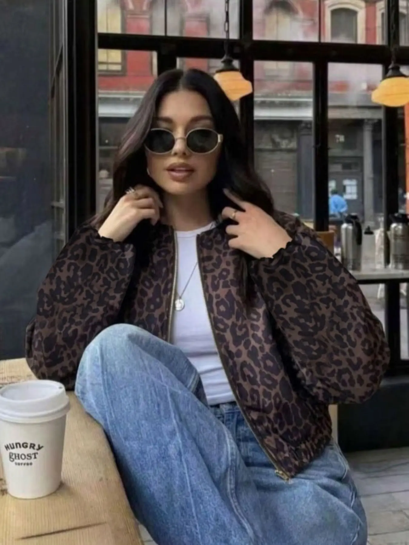 Leopard Print Jacket with Pockets, Soft Zipper Long Sleeve Coat, Women's Casual Outerwear Set, Fall Winter Spring, Clean Girl Style