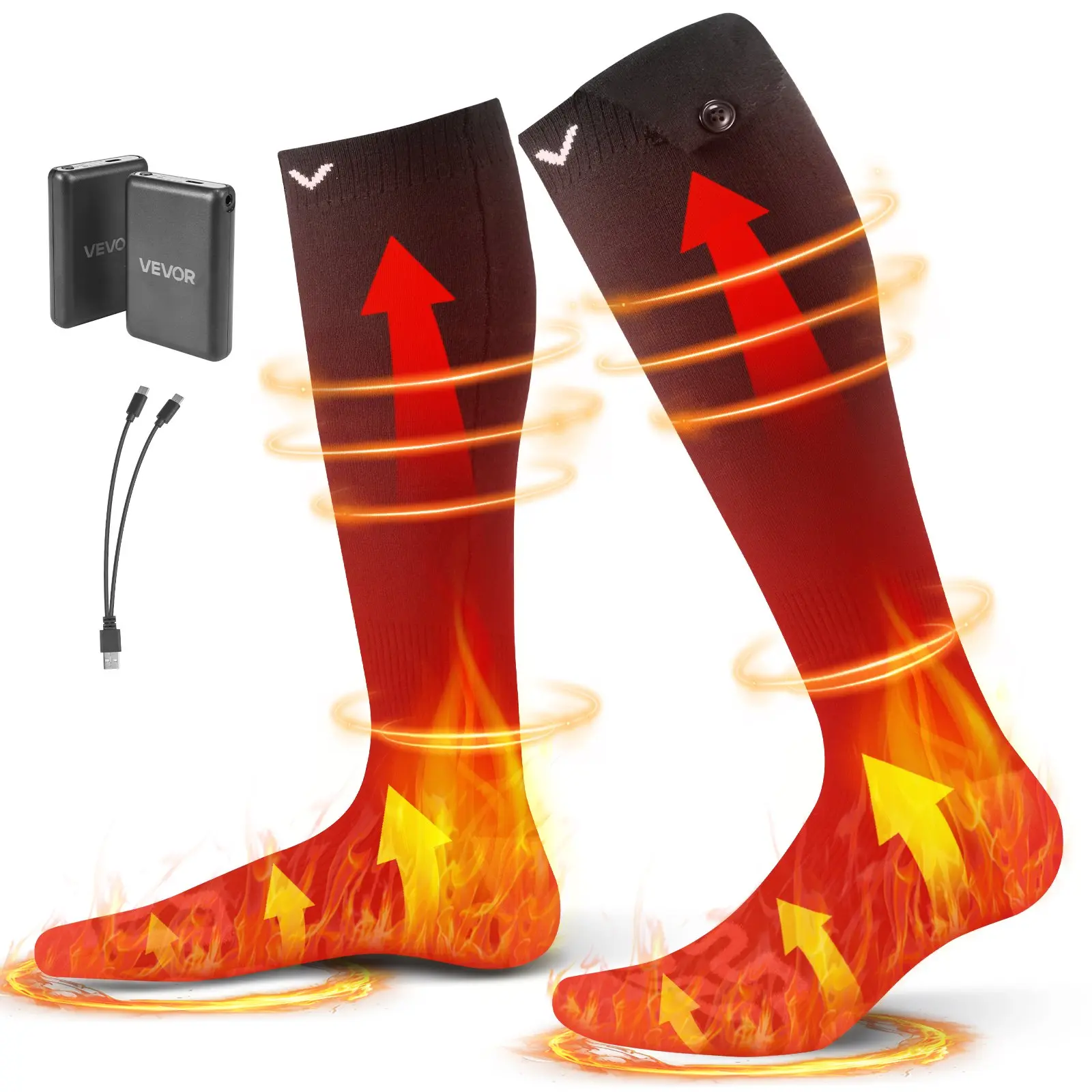 【toolupgrade】VEVOR Rechargeable Heated Socks, 5000mAh Battery Powered, 4 Heat Levels, Modal Fabric, One Size Elastic Fit, Foot Warmer for Men, Hiking/Skiing Outdoor Activities, Tools & Hardware Hand Tool Accessory