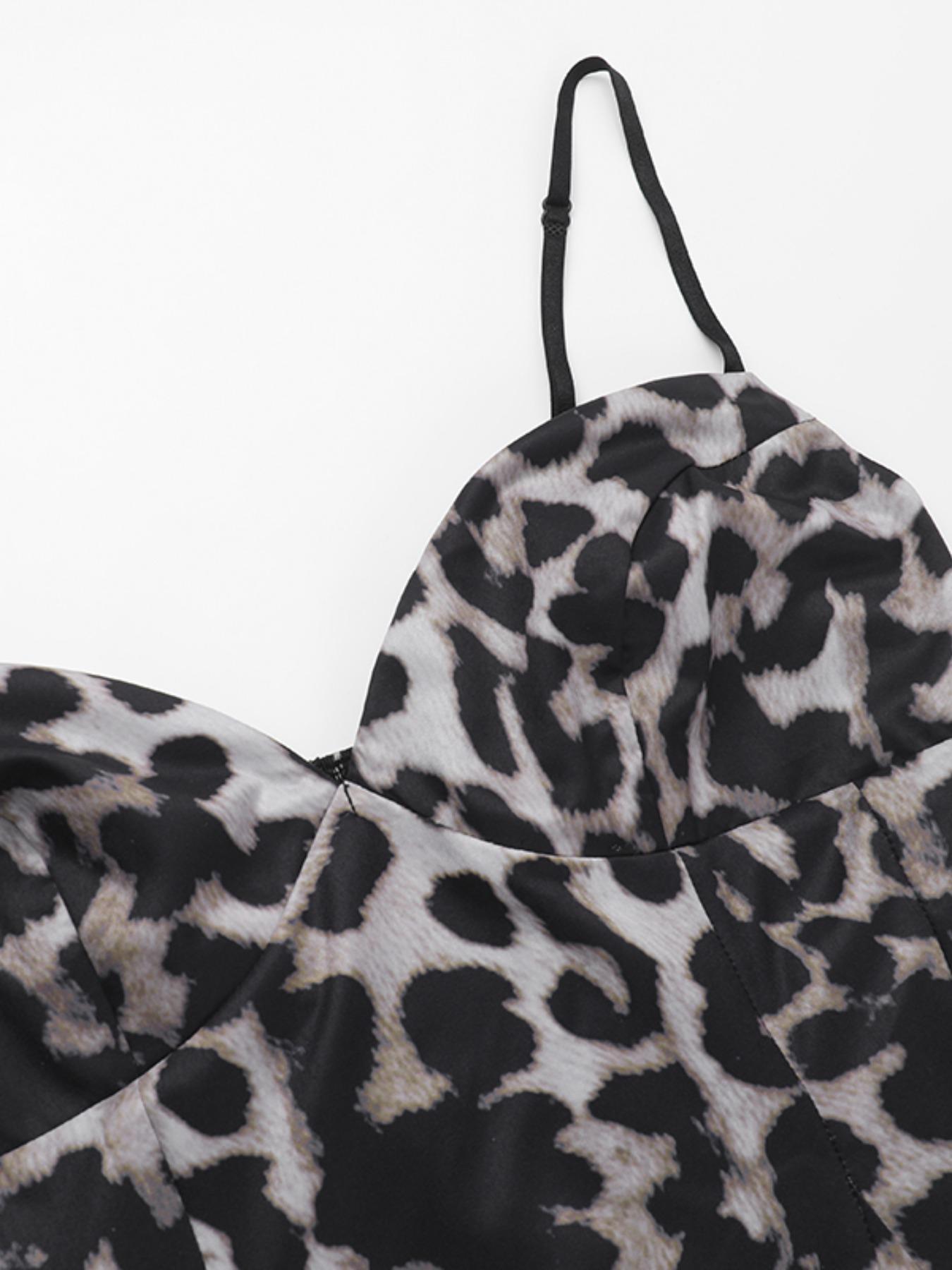 Women's Elegant Sexy Casual Chic Sleeveless Leopard Print Backless Maxi Dress, Sleeveless Slim-Fitting Fashion, Spring & Fall Wear