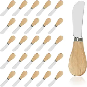 25 Piece Small Cheese Spreader Knives Set, Mini Stainless Steel Butter Knife Spreader with Wooden Handle for Charcuterie Board, Sandwiches, Cocktail Spreaders, Dips, 4.7 inch