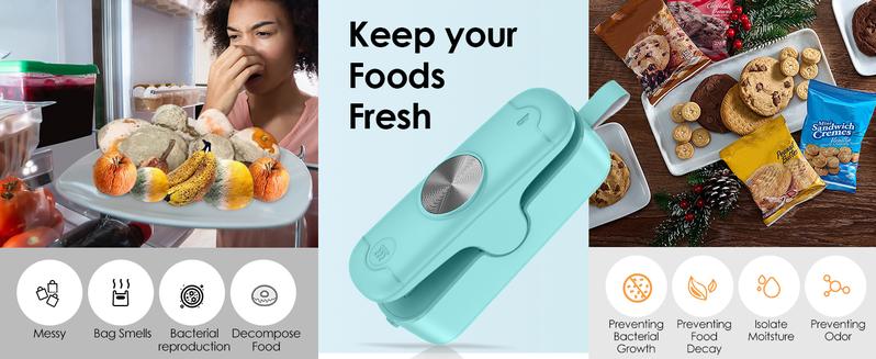 2 Pack Mini Bag Sealer, 2 in 1 Sealer and Cutter, Portable Heat Sealer Machine, Chip Heat Resealer for Snacks & Food Storage, Green/White (Batteries Included)