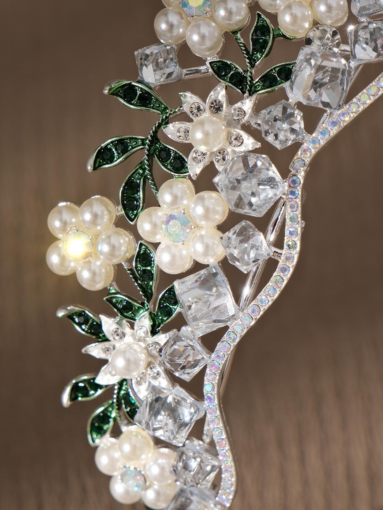 Baroque Purple Crystal Wedding Crown for Women Rhinestone Pearls Tiaras and Crowns Queen Bride Headdress Girls Hair Jewelry