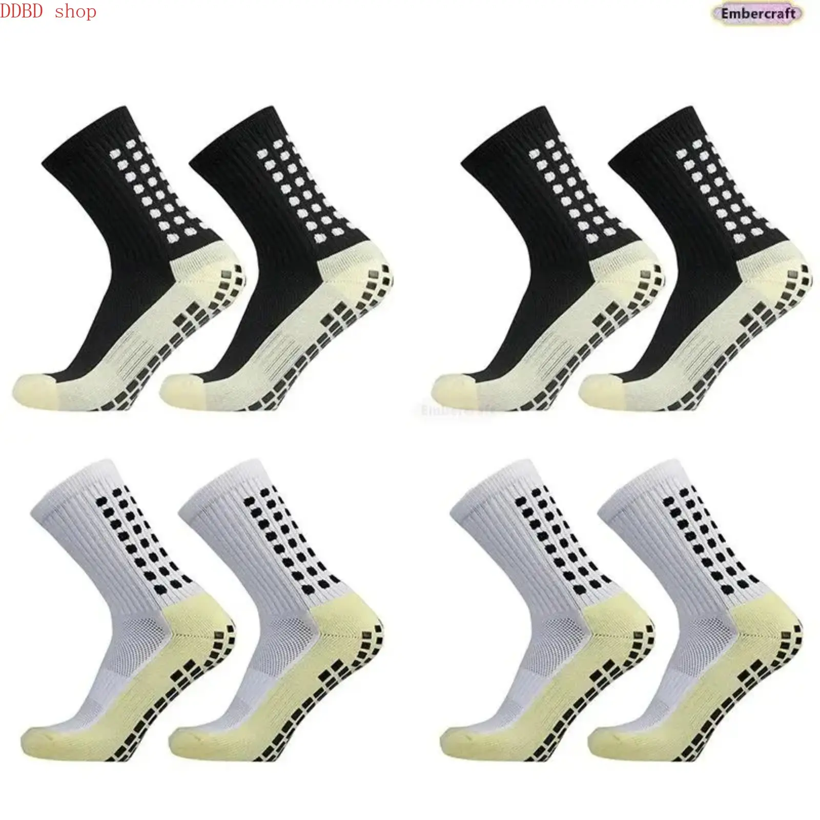 Unisex Men's Athletic Crew Socks Set - 1-4 Pairs, Elastic, Breathable, Antislip Grip, Compression Fit, Moisture Wicking, for Soccer Training, Gym, Soccer Accessories