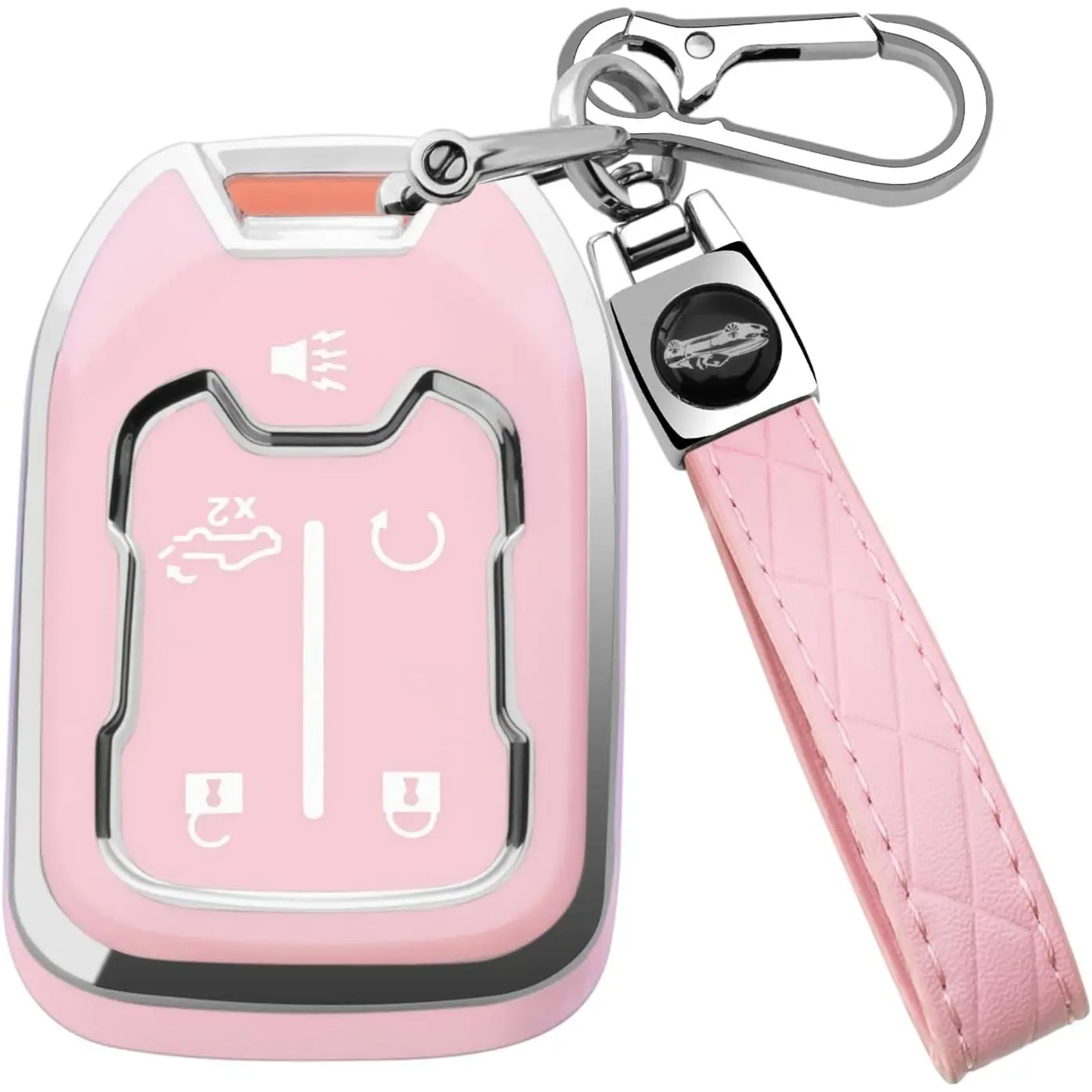 for GMC Key Fob Cover with Keychain Key Case Shell TPU Full Protection Compatible with GMC Chevy Acadia Sierra Terrain Silverado 1500 2500HD 3500HD (Pink, 5 Button)