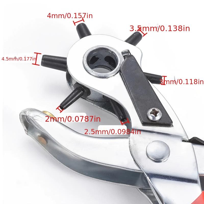 Heavy-Duty Manual Leather Hole Punch Tool - with 6 Hole Sizes , Non-Slip Grip - for Belts, Watchbands, Shoes, Leather Crafting - Professional & Home Use - No Electricity Needed - Red Punch Pliers, Shoe Repair, Compact Design, Sturdy Build, DIY Hobbyists
