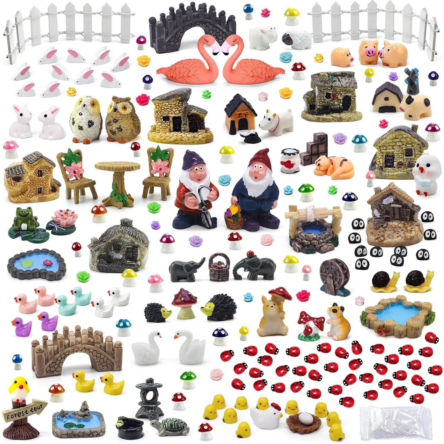 200 Pieces Fairy Garden Accessories, Fairy Garden Kit, Fairy Tiny House, Miniature Gnome Figurines, Micro Landscape Ornaments DIY Mini Garden Outdoor Decor Resin Multi Color