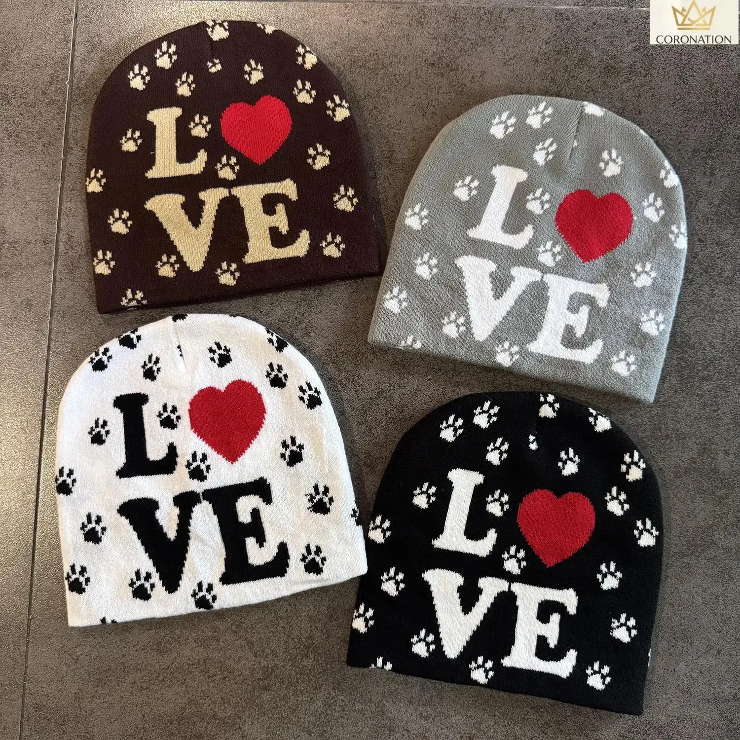 Unisex Knit Beanie Hat for Men & Women, Y2K Retro Heart & Paw Print Winter Cap, Soft Stretchy Warm Knit Skull Cap, Casual Streetwear Accessory for Outdoor, Travel, Daily Wear & Cold Weather