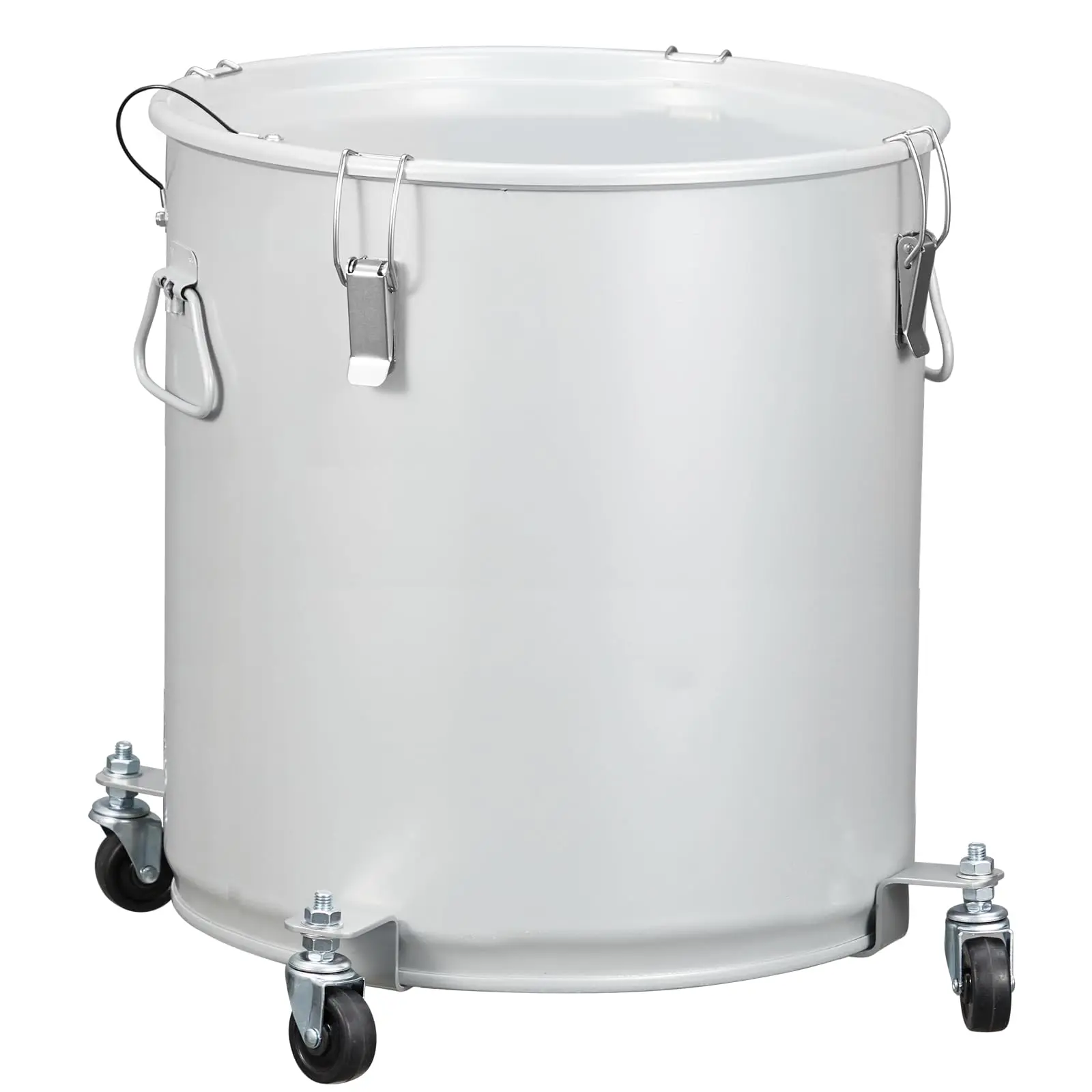 GARVEEFryer Grease Bucket 16 Gal, Coated Carbon Steel Oil Filter Pot with Caster Base, Oil Disposal Caddy, Transport Container with Lid Lock Clip Nylon Filter Bag, Silver
