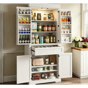 Pantry Storage Cabinet with 4 Barn Doors and adjustable Shelves ,Middle Drawers, 28x15.6x66.7in Storage Furniture for Living Room Decor, Storage Organization, Bathroom Use