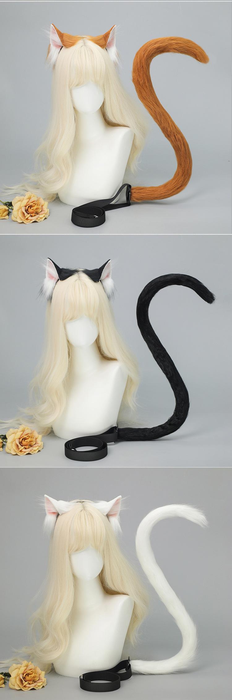 Simulation Animal Ear Cat  Headband Handmade Plush Cos  Props Comic-Con Headdress Cat  Tail Set