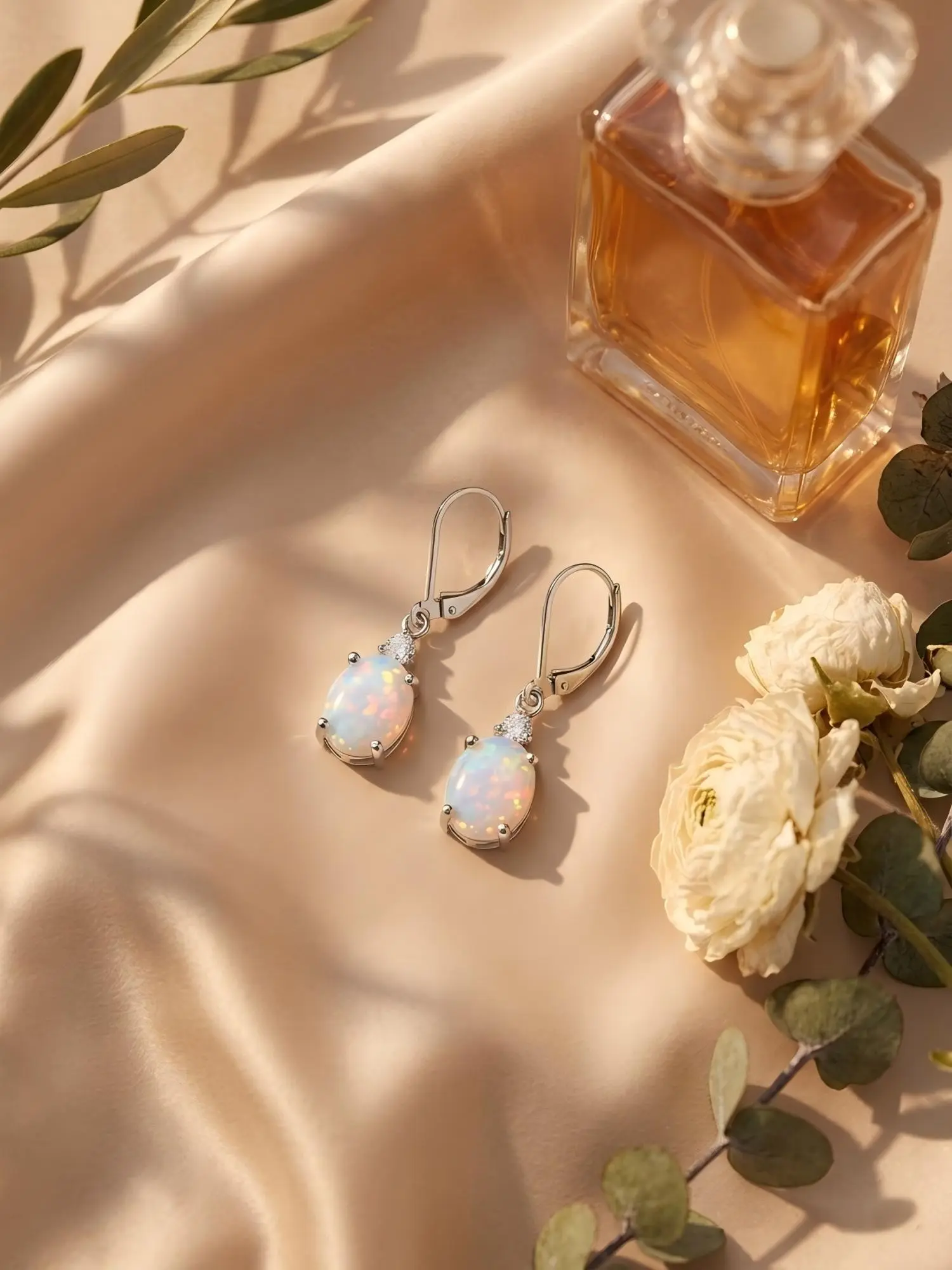 1pair Natural Australian Opal Earrings for Women Platinum Plated Copper Oval Dainty Genuine Fire Opal Dangle Earrings Leverback Drop Earring Fine Precious Gemstone Aesthetic Jewelry Old Money Birthday Gift for Her Everyday Accessories