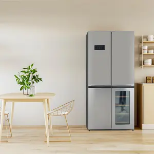 21 Cu.Ft Counter Depth 4-Door French Door Fridge, Bottom Freezer & Built-in Wine Storage with Adjustable Shelves for Modern Kitchen