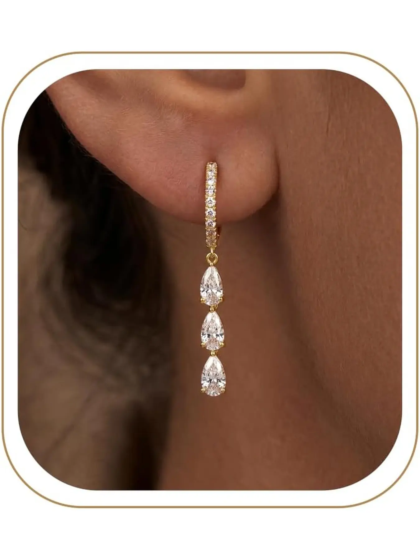 1pair Golden/Slivery Dangle Earrings for Women, Golden Wedding Bridal Prom Drop Earrings, Hypoallergenic Small Huggie Hoop, Dainty Simple Elegant Cute Jewelry Gift Trendy