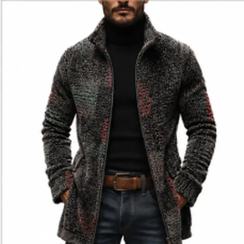 Men's Knit Zip Up Jacket, Textured Sweater Jacket with Stand Collar, Long Sleeve Casual Cardigan Coat, Soft Warm Lightweight Layer for Fall Winter, Stylish Outdoor Hiking Travel Workwear Daily Wear, Business Casual & Weekend Outfits