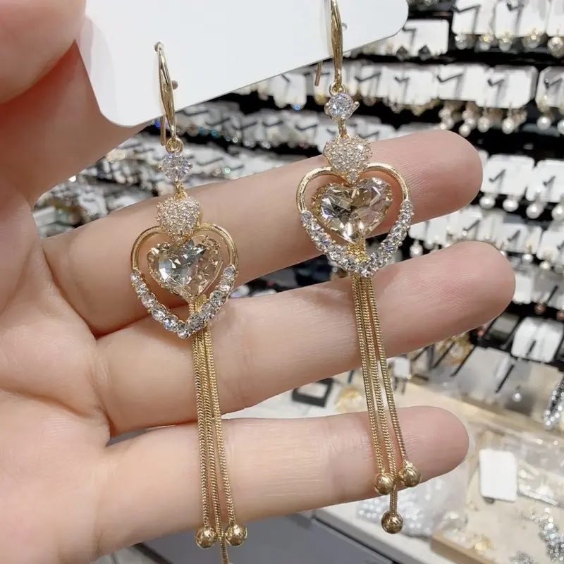 New tassel zircon geometric heart-shaped square earrings DDES0944, fashionable and elegant high-end earrings for women