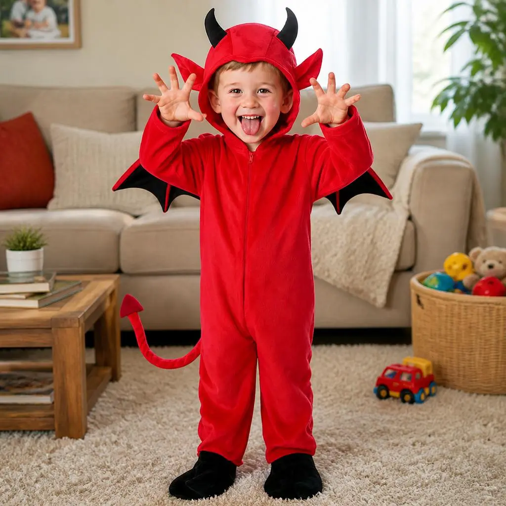 Kids Toddler Infant Adorable Plush Devil  Jumpsuit  Costume for Halloween & Stage Performance Cosplay Party Outfit for Boys Girls