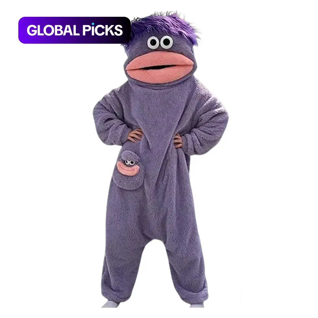 Cute Monster Wearable Hooded Onesie with Pocket for Women and Men, Soft Plush Fleece Fabric, Warm Cozy Jumpsuit, Casual, Ideal for Home and Parties, Birthday Gift