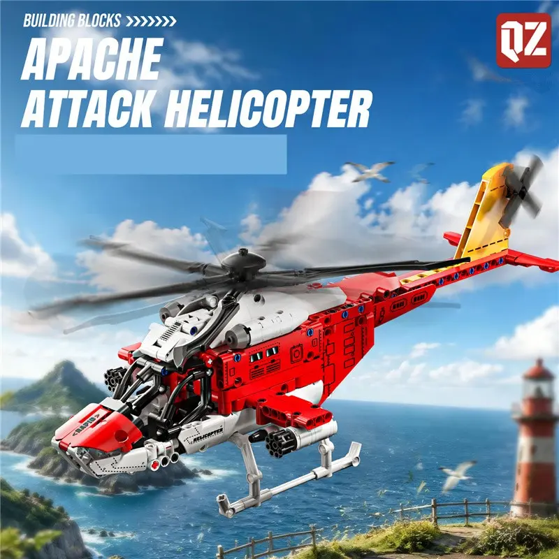 1 Set Technical Rescue Helicopter Building Blocks, Red & White City Aviation Vehicle Model, STEM Educational Construction Toy for Teens Adults Age 12+, Boys Girls Collectible Block Sets, 2026 Summer Season Sale