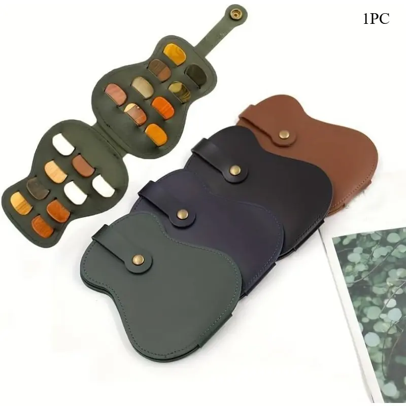 Leather Guitar Pick Holder Case,Handmade PU Leather Guitar Plectrum Holder with 18 Slots for Guitar Picks (green)