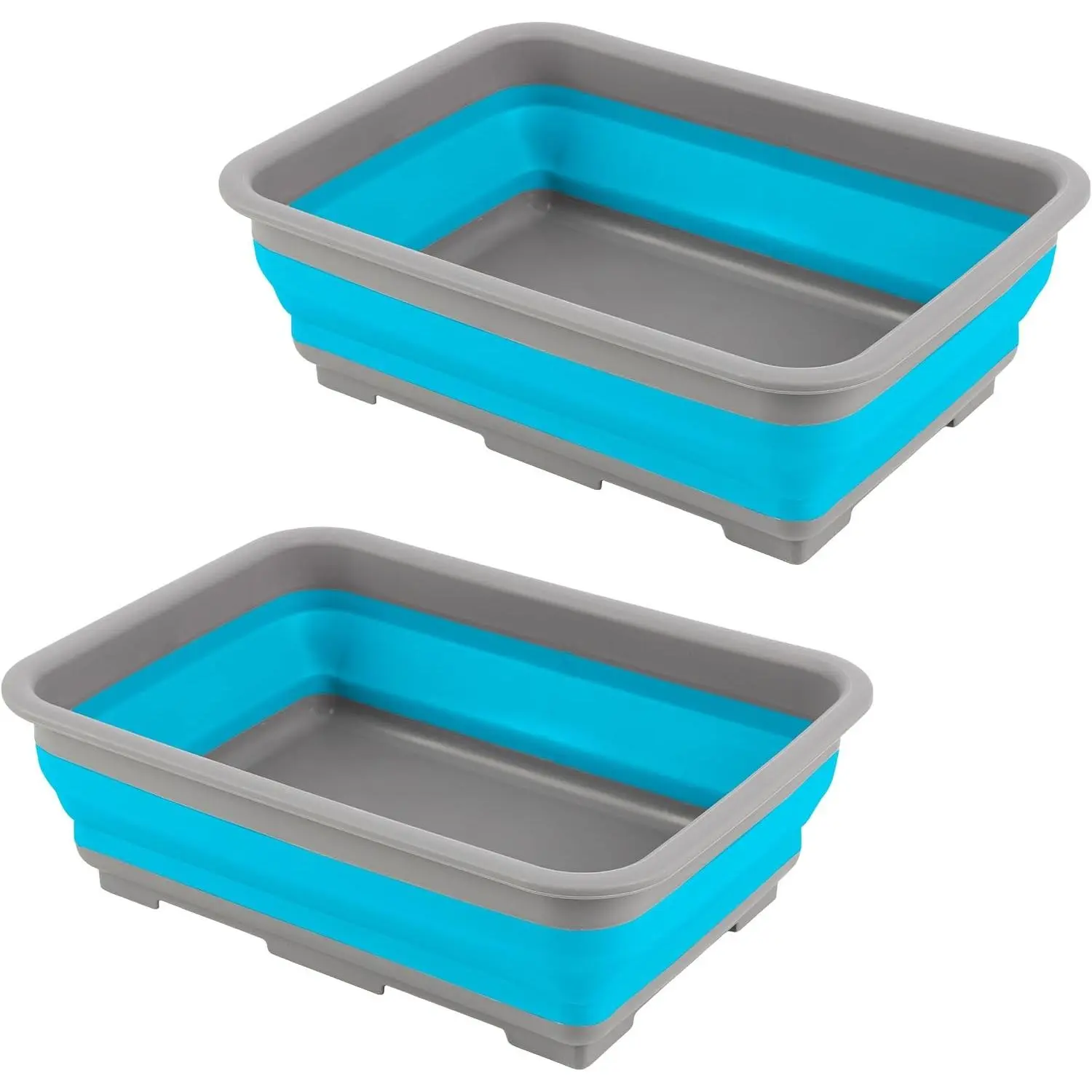 Wakeman 2-Pack 7.27L Collapsible Cleaning Bucket (Blue), Foldable Wash Bin Dish Tub, Portable Basin Sink for Camping Beach Tailgating Laundry Soaking Cleaning Supplies