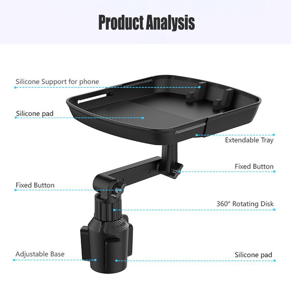 360° Rotatable Car Holder, Car Cup Holder, Multifunctional Car Cup Holder, Small Table Stand for Beverage and Food, Vehicle, Automotive
