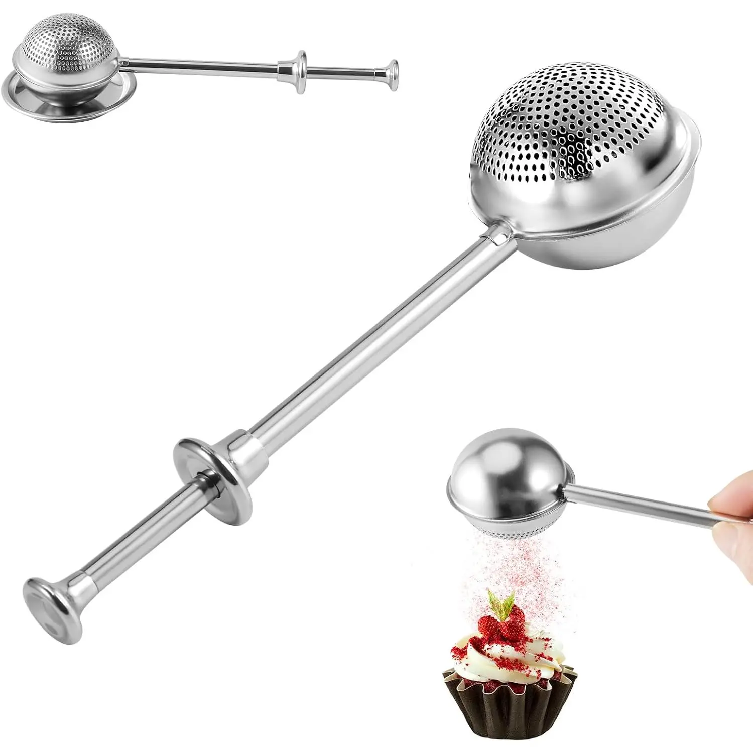 Flour Duster for Baking, 1 count Flour Sifter for Baking Powdered Sugar Shaker Duster, 304 Stainless Steel Dusting Wand Sprinkler and Tools,Spices and  Strainers (1)