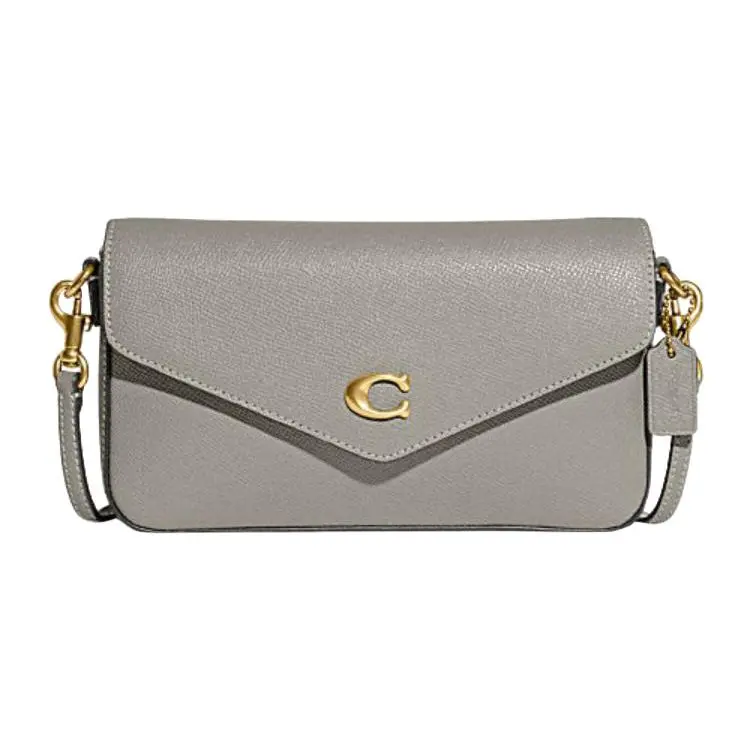 COACH Wyn 21 Crossbody Bag for Women – Textured Suede Small Shoulder Bag with Snap Closure, Zip Pocket, and Multiple Card Slots in Gray