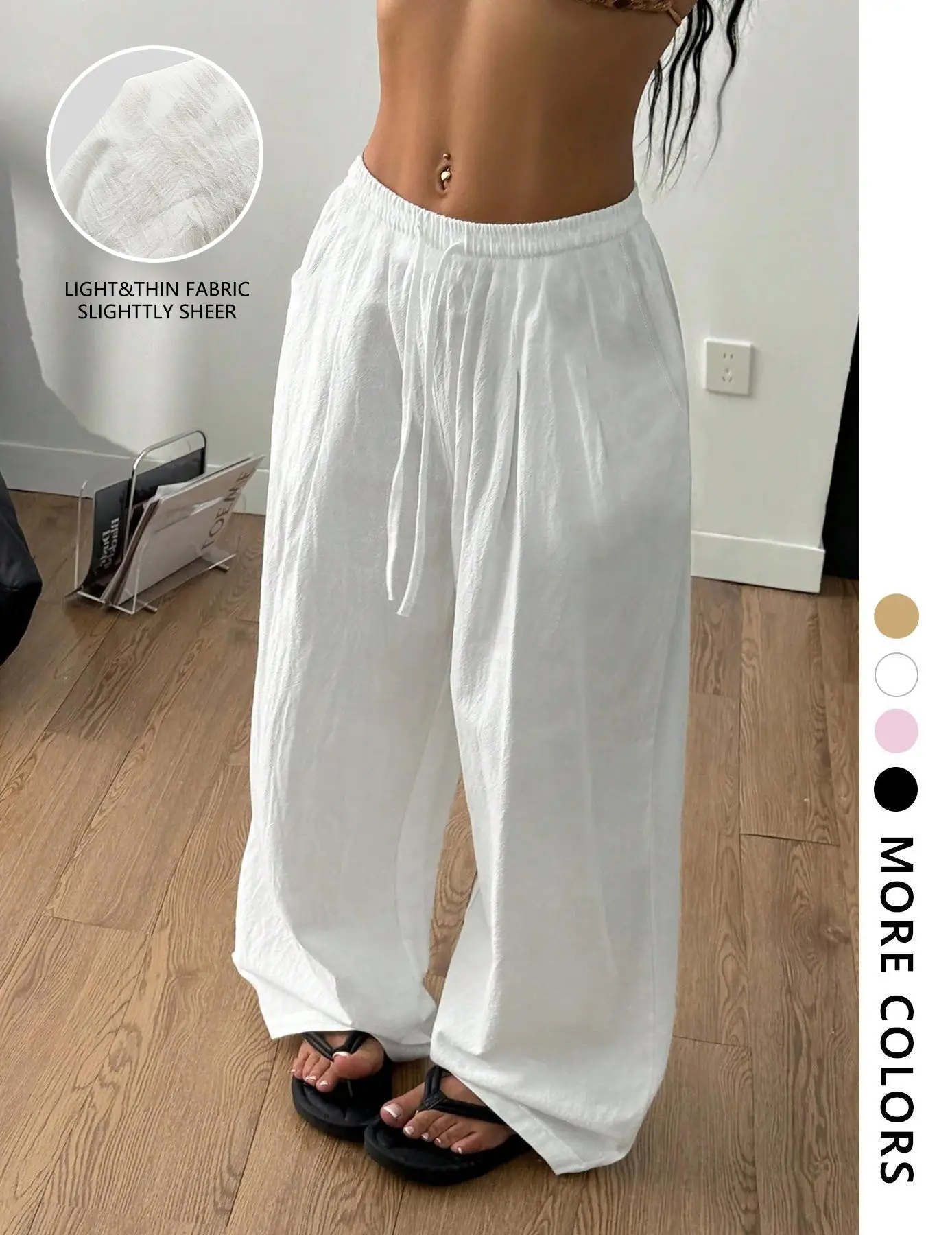 Women's Long Loose Oversize Pants with Front Tie, Elegant Beachwear for Spring Summer, Casual Party Camping Travel Fashion Trendy Bottoms