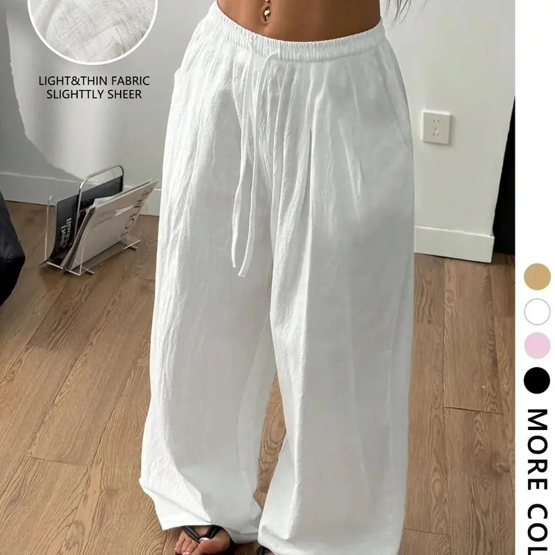 Women's Long Loose Oversize Knot Front Pants with Front Tie, Elegant Beachwear for Spring Summer, Casual Party Camping Travel Fashion Trendy