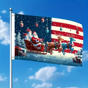 Premium Christmas Santa & Reindeer Flag, Snowy American Stripes Design, 2x3ft & 3x5ft Weather-Resistant Banner for Outdoor Yard & Holiday Events