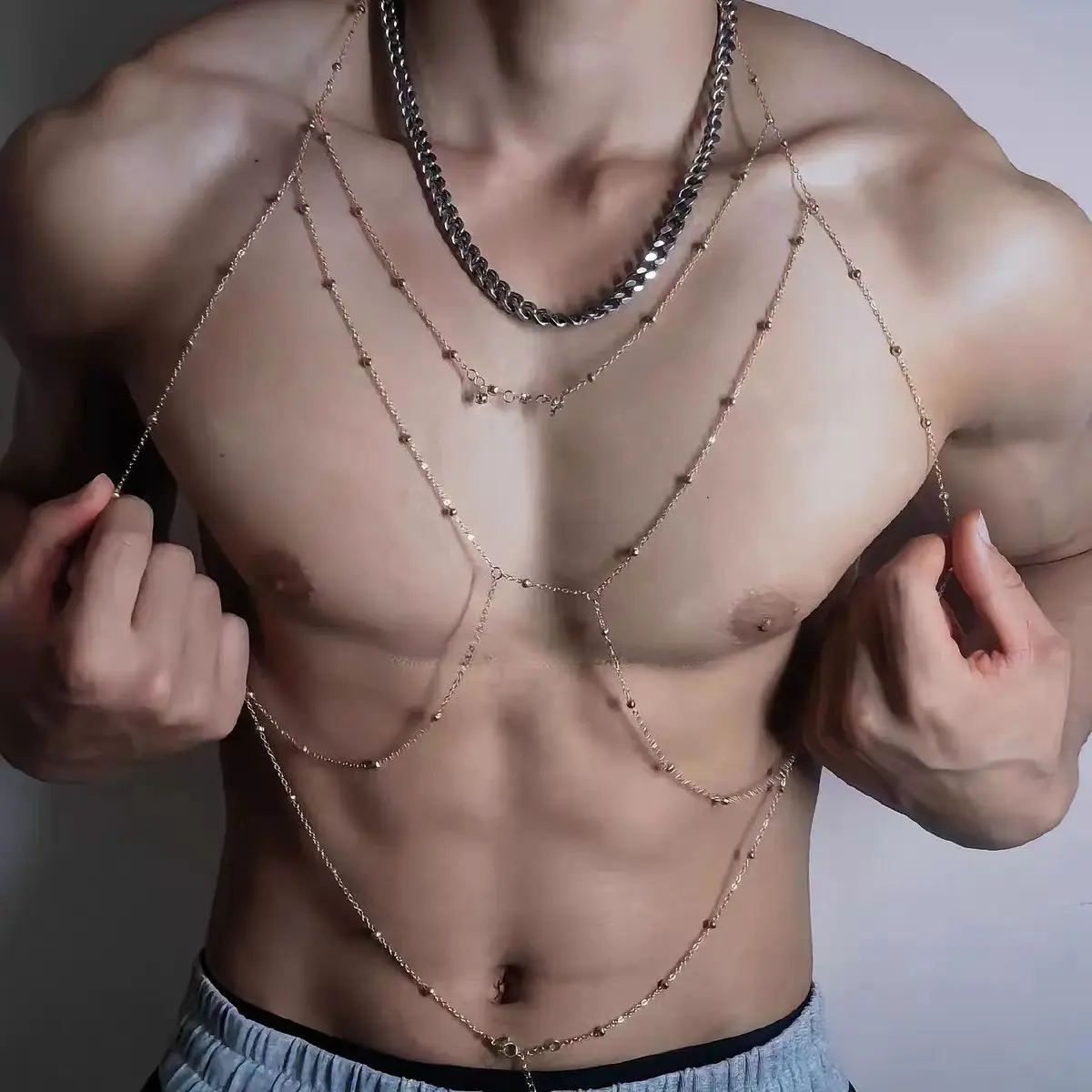2 Packs - Men's Hollow Body Chain Necklace - Breastband Decorative Chain Accessories for Costume Parties, Stage Styling and Private Casual