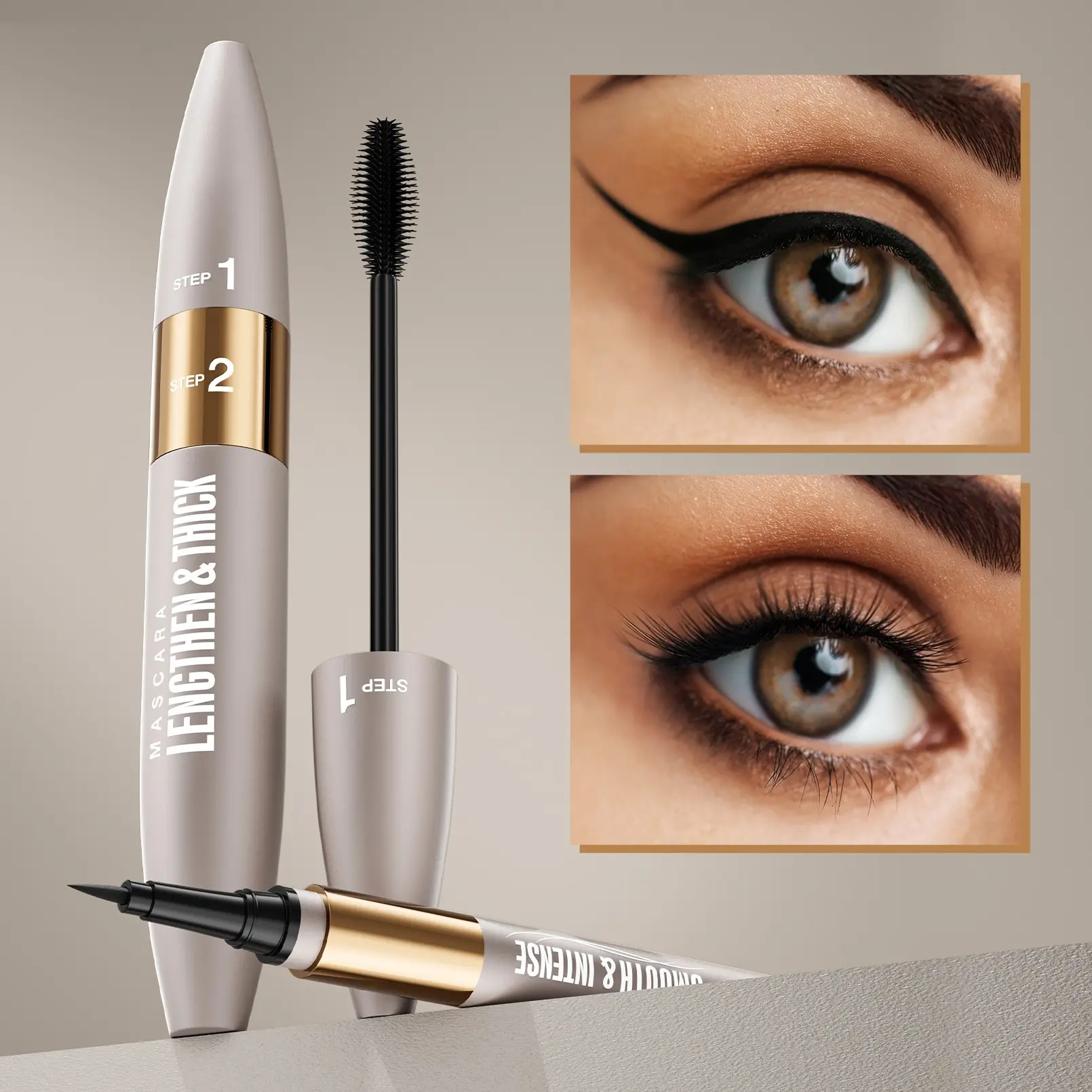Double-Ended Eyeliner & Mascara Brush Set, Precision Liner Pen for Defined Lashes, Liquid Form Eye Makeup Tool, Flammable Aerosols Not Applicable