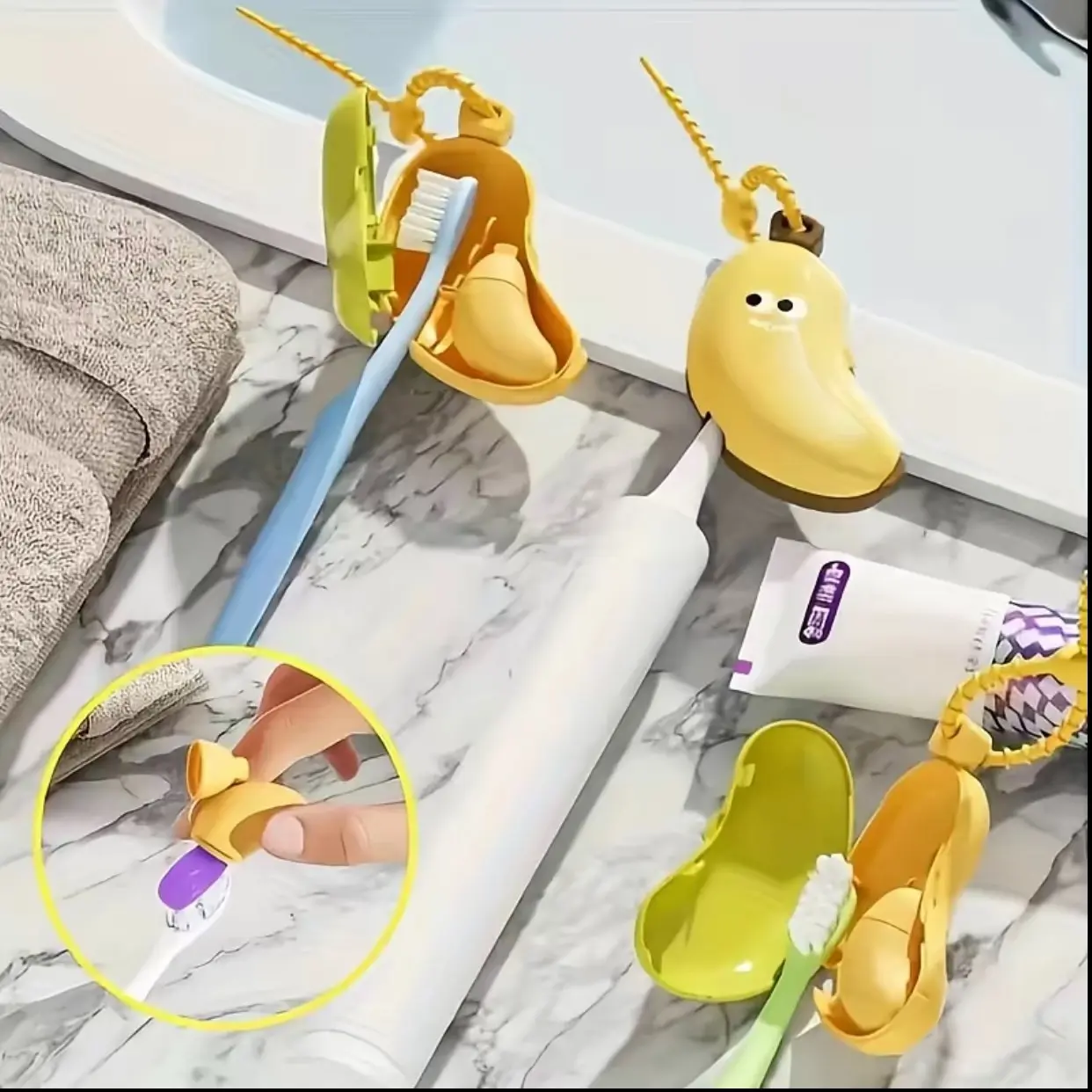 Creative Cute Banana Tooth brush Holder, Portable Travel & Home Use, Dust proof Protection, Ergonomic Design, Odorless, Fun Shape, Smooth Surface, Toothbrush Holders with Cover