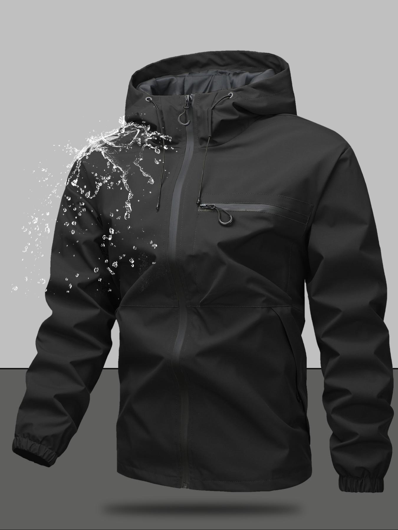 Men's Zip Up Hooded Jacket, Casual Regular Fit Long Sleeve Waterproof Windproof Lightweight Jacket for Outdoor Activities, Fashion Men's Outerwear for All Seasons Coats