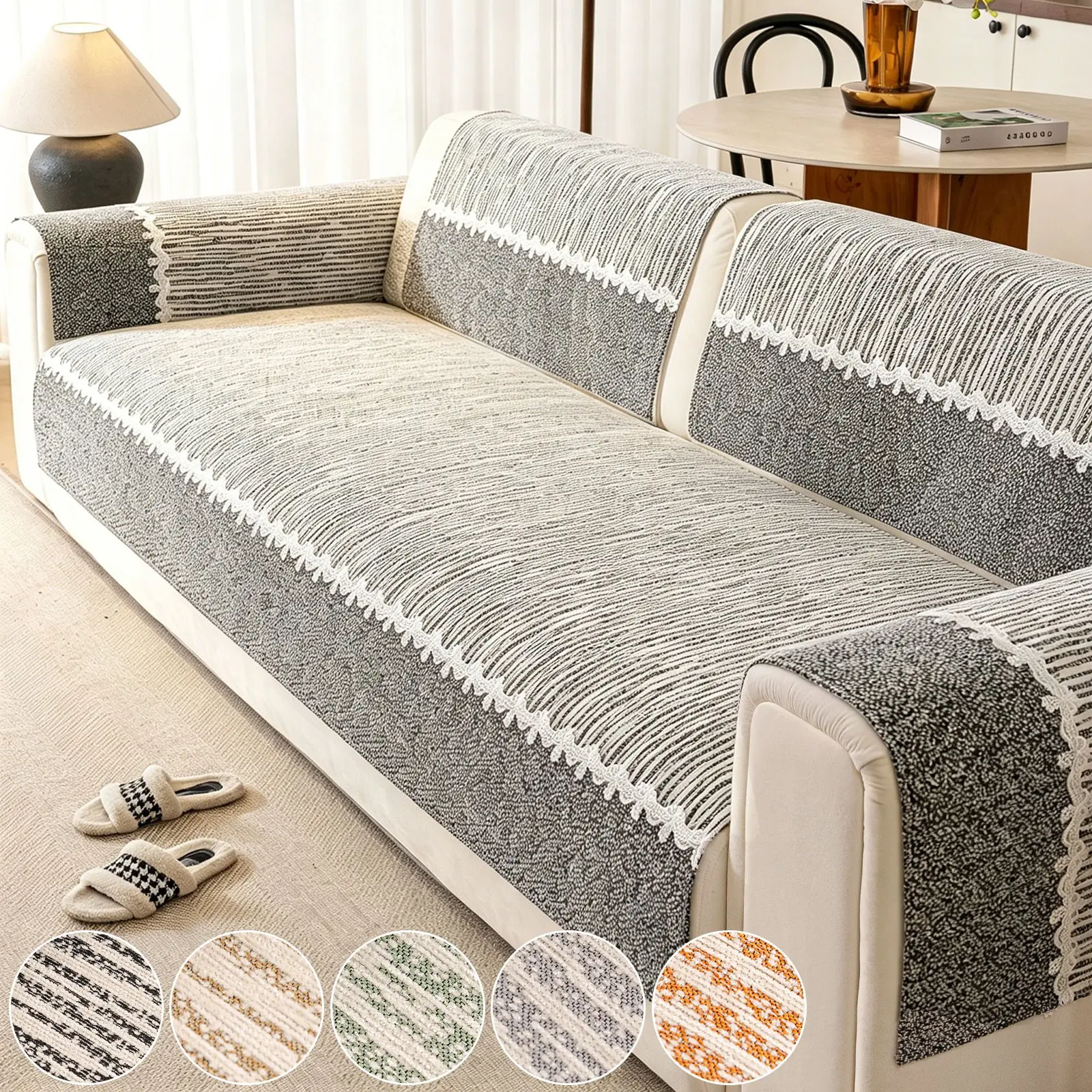 Luxury Stripe Sofa Cushion, All-Season Durable Stain-Resistant Straight Couch Seat Pad, Elegant Design for Year-Round Use