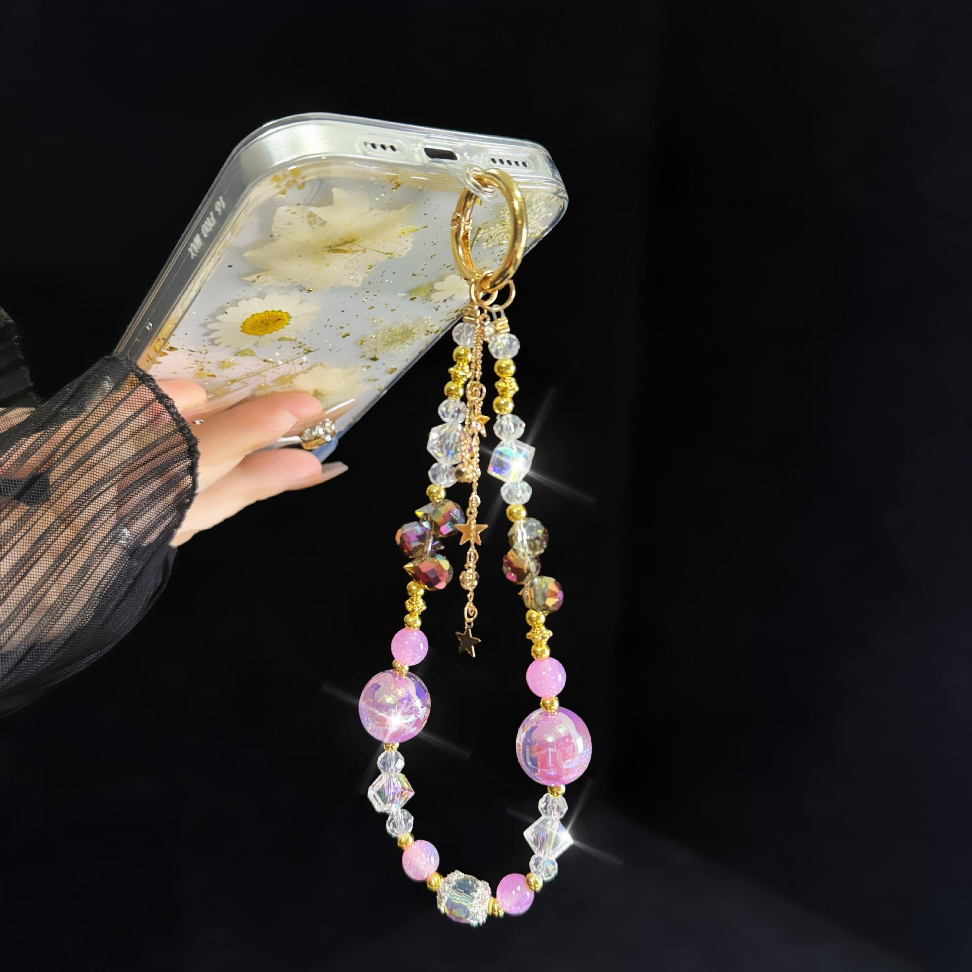 For Light Luxury Crystal Mobile Phone Chain Beaded Short Wrist Chain Fashion Butterfly Pendant Gold Leaf Hand-Made Lanyard For Light Luxury Crystal Mobile Phone Chain Beaded Short Wrist Chain Fashion Butterfly Pendant Gold Leaf Hand-Made Lanyard