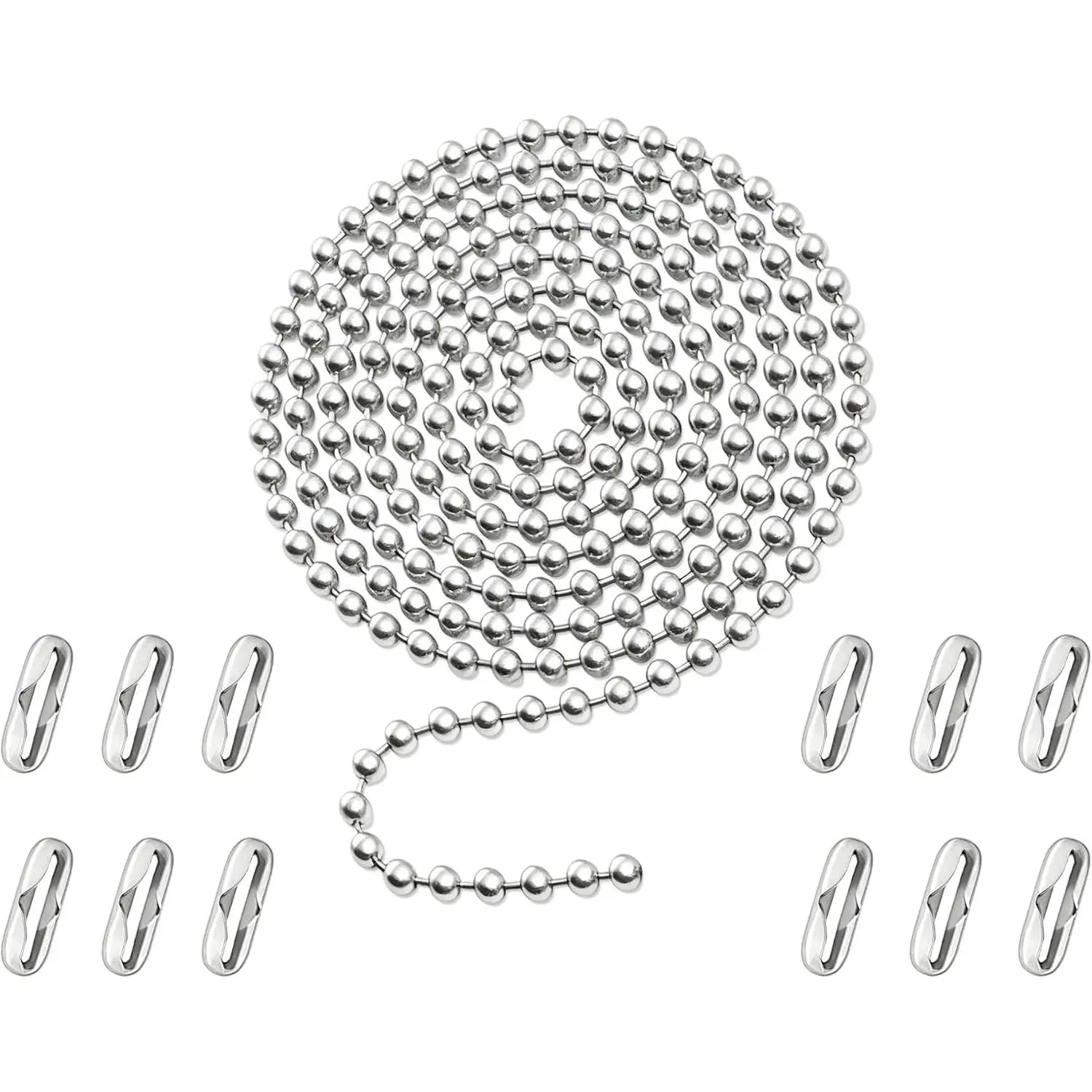 Ceiling Fan Pull Chain Extension Kit, 120-Inch Stainless Steel | 3 mm beaded chain with 12 connectors for extending or replacing  ceiling fan and light fixture pull chains.