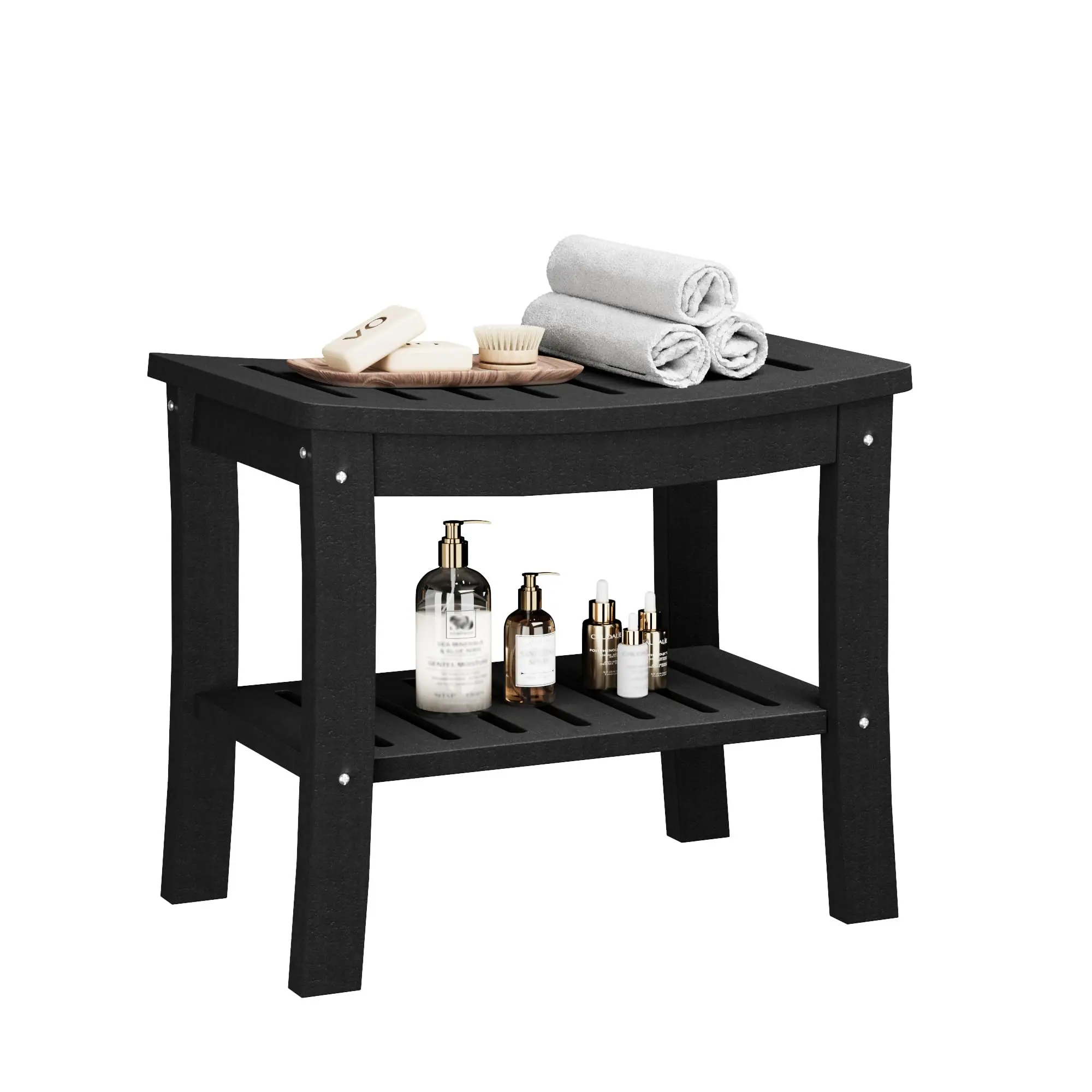HDPE Waterproof Shower Bench with Storage Shelf, 20.6" Non-Slip Bathroom Stool with 400 Lbs Capacity for Elderly, Seniors, Shaving Legs, Spa & Bathtub Use
