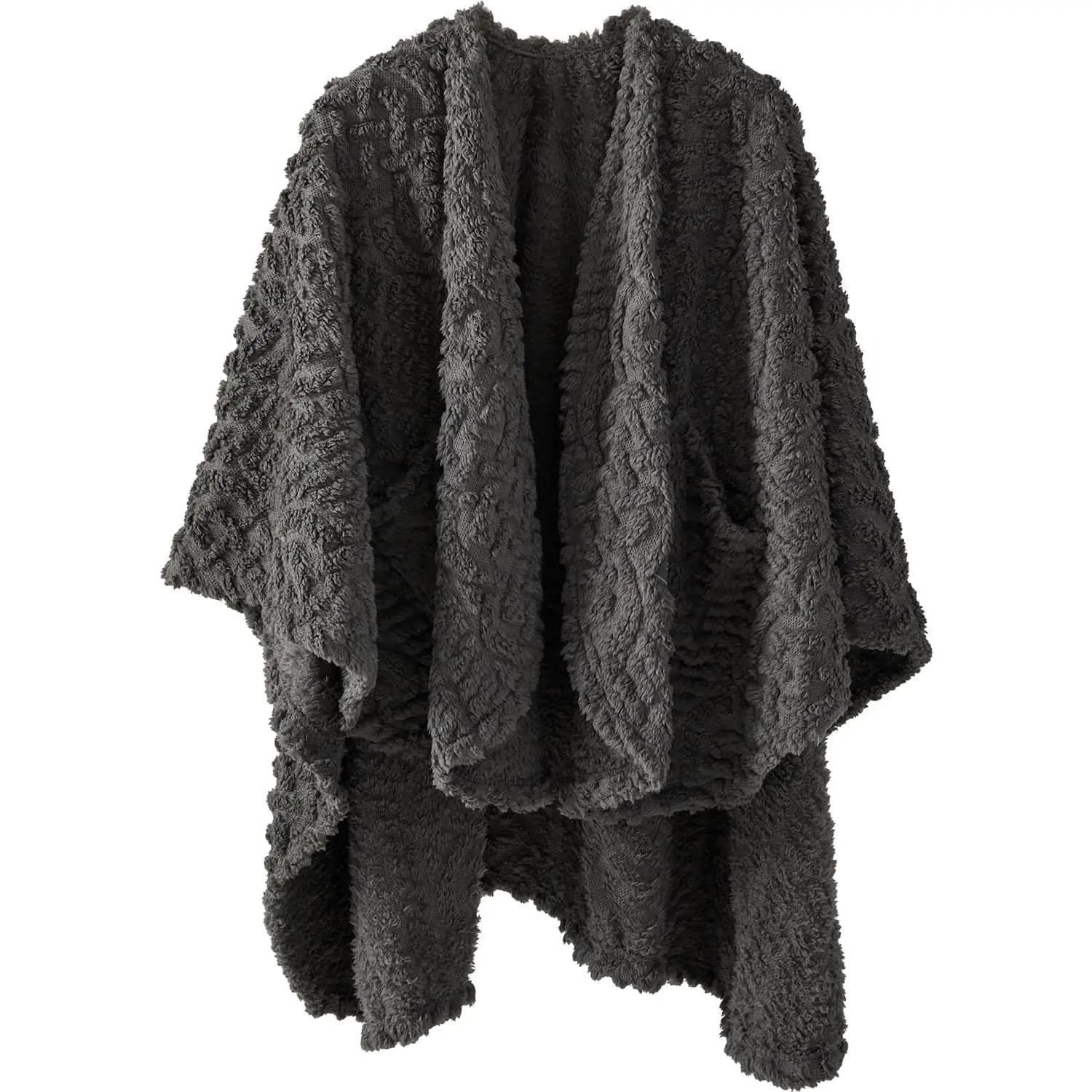 Fuzzy Sherpa Wearable Fleece Blanket with Pockets for Adults, Ultra Soft Plush Shawl Throw Blankets (Grey, 58'' x 64'')