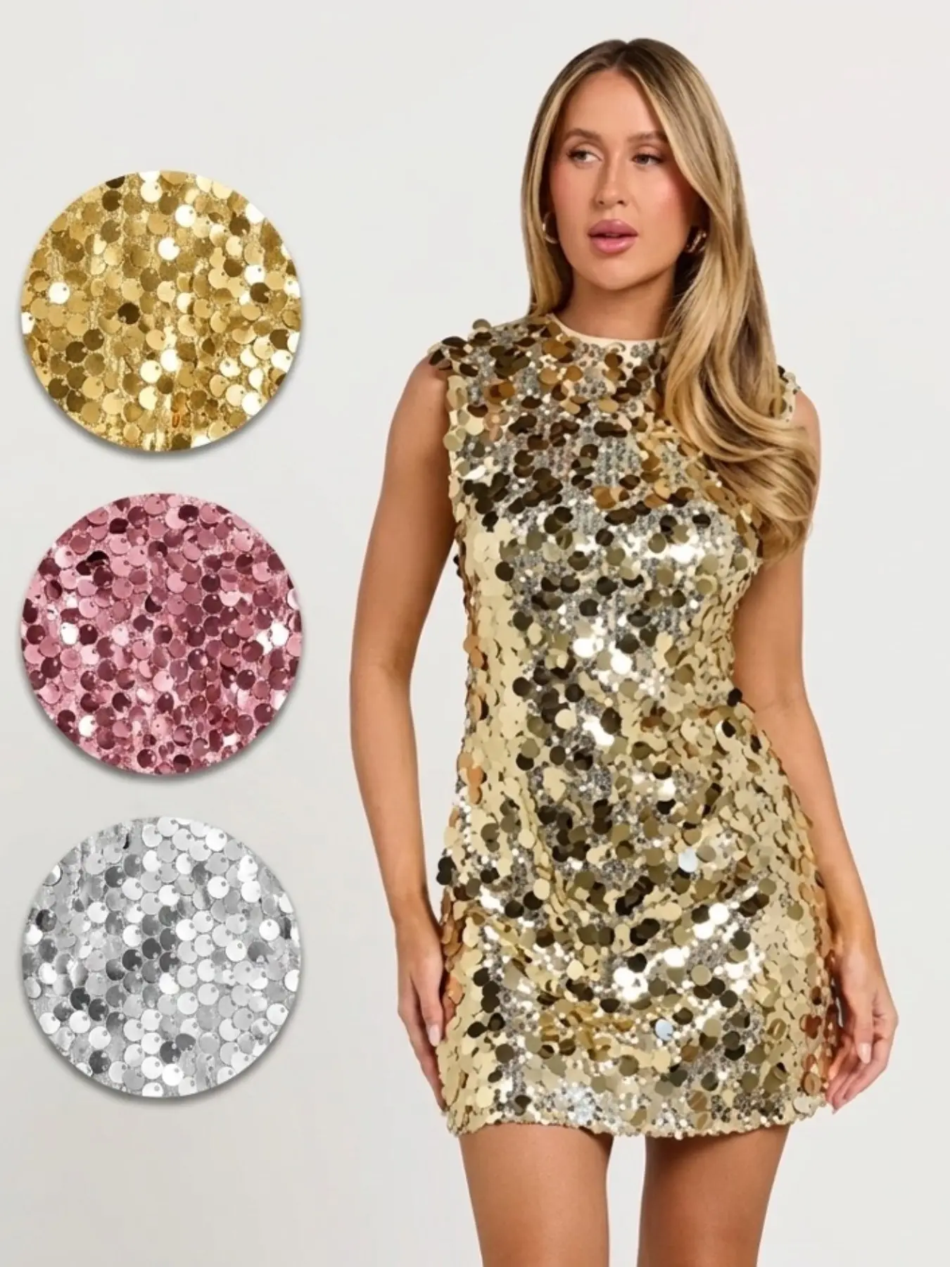 Sparkly Big Sequin Bodycon Sleeveless Formal Evening Short Party Mini Dress for Women, Night Out Club Cocktail Dress, Dresses for Party
