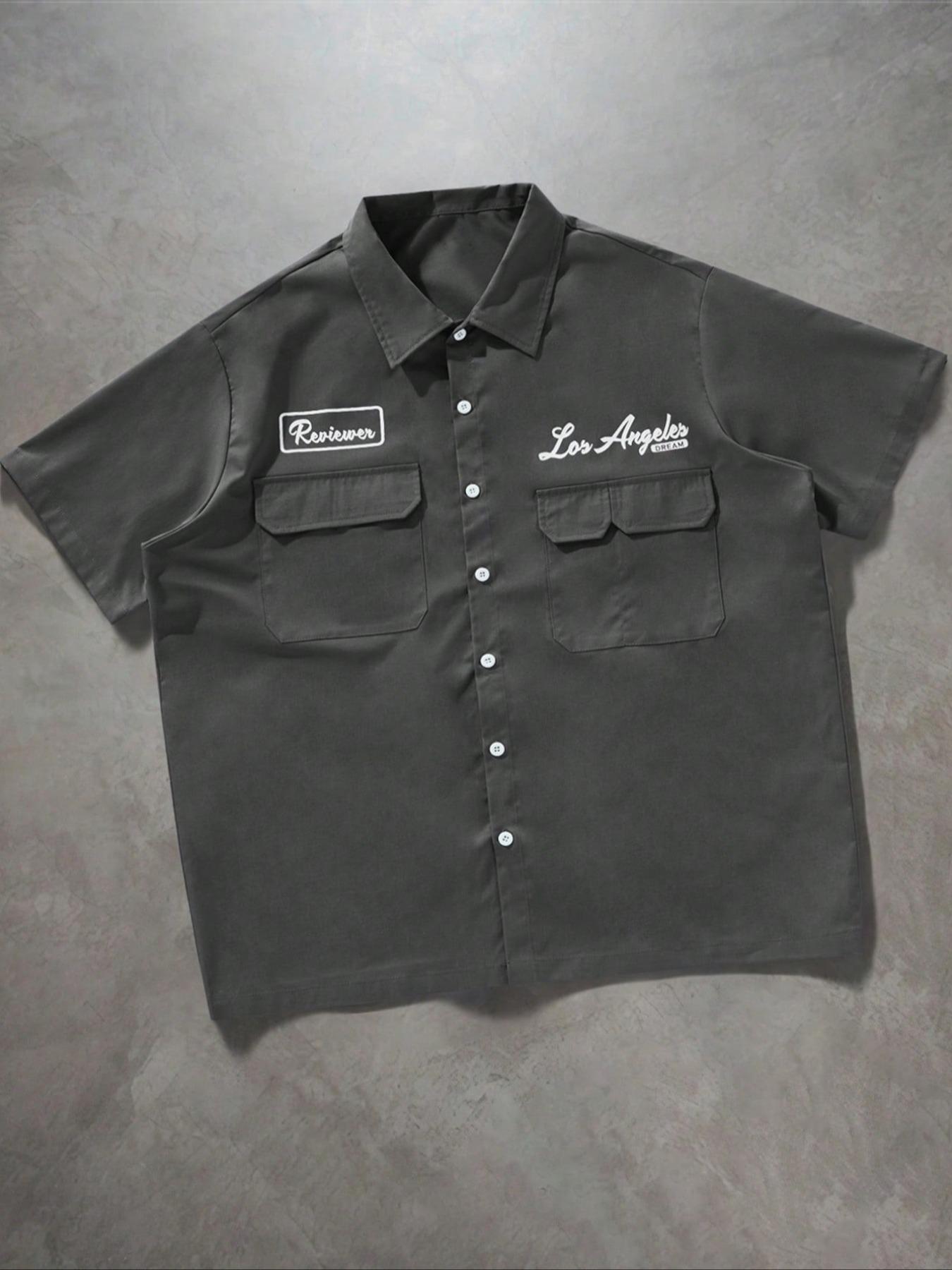 Men's Solid Pocket Short Sleeve Shirt, Button Up Pocket, Loose Casual Comfy Button Design Top for Daily Wear, Men's Clothes for Summer, Tropical