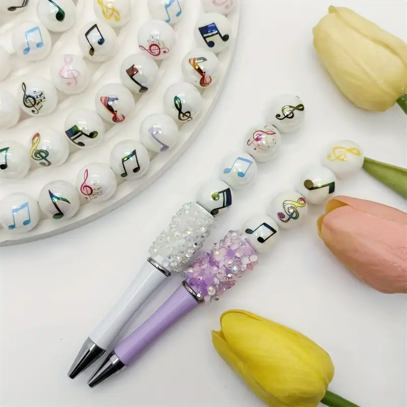 21pcs 16mm Acrylic Music Note Beads Suitable for DIY Crafts, Handmade Beaded Making with Treble/Clef Symbols, Round Beads for Bracelets & Necklace Charms, Music-Themed Accessories for Musicians, Students, Teachers