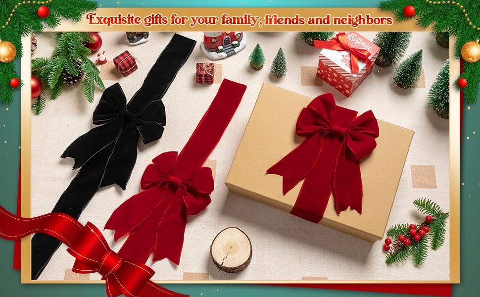 5 Pcs Burgundy Velvet Christmas Cabinet Ribbons Bows for Kitchen 78.7 Inch Large Christmas Door Ribbon Cabinet Bows for Gifts Xmas Tree Home Wall Furniture Party Decorations